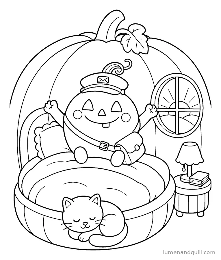 Dibujo para colorear de Otto the Pumpkin Postmaster: Buenos días