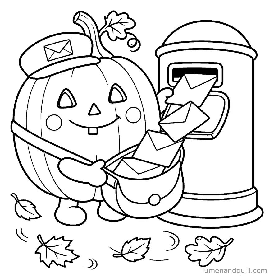 Dibujo para colorear de Otto the Pumpkin Postmaster: El buzón rojo