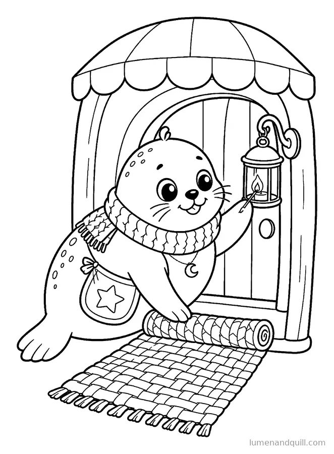 Ausmalbild aus Pearl's Enchanted Seal Shop: Die Willkommensmatte