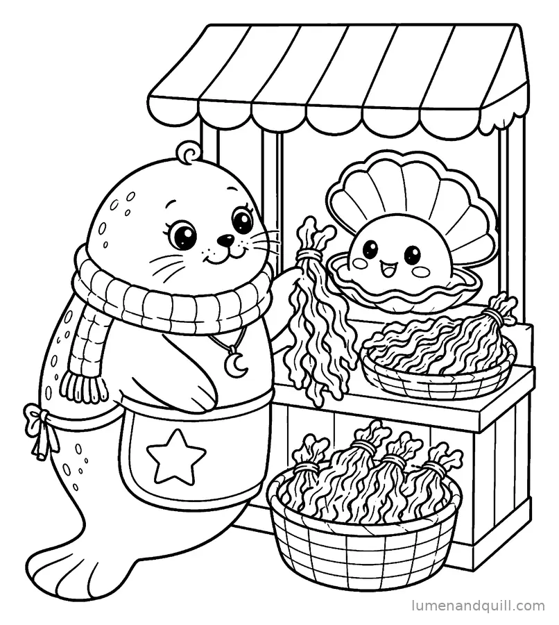 Ausmalbild aus Pearl's Enchanted Seal Shop: Frischen Seetang kaufen