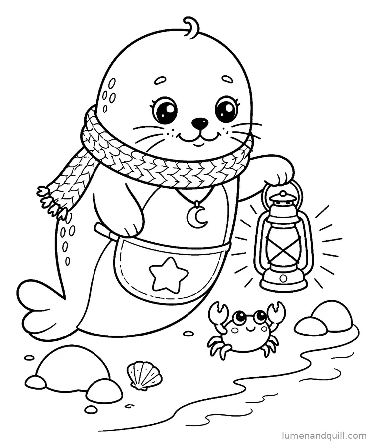 Ausmalbild aus Pearl's Enchanted Seal Shop: Einer verirrten Krabbe helfen