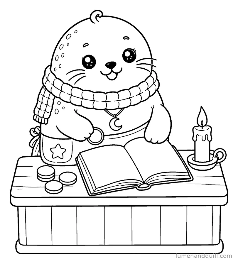 Ausmalbild aus Pearl's Enchanted Seal Shop: Die Perlen des Tages zählen