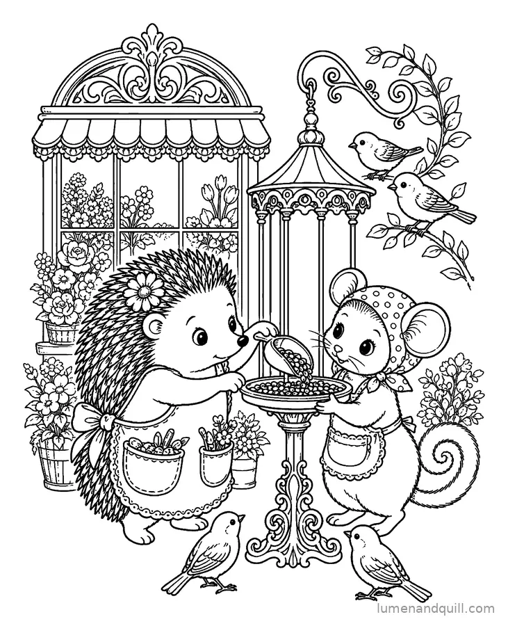 Dibujo para colorear de Petals & Pals Flower Shop: Comedero en la ventana