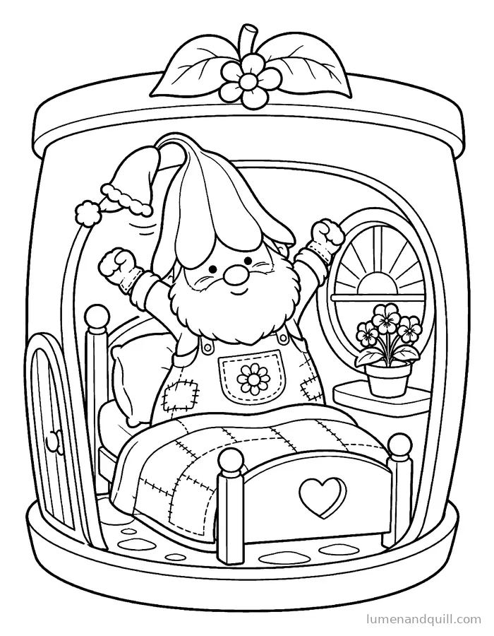 Page de coloriage tirée de Pip's Tiny Flower Shop : Doux réveil du matin