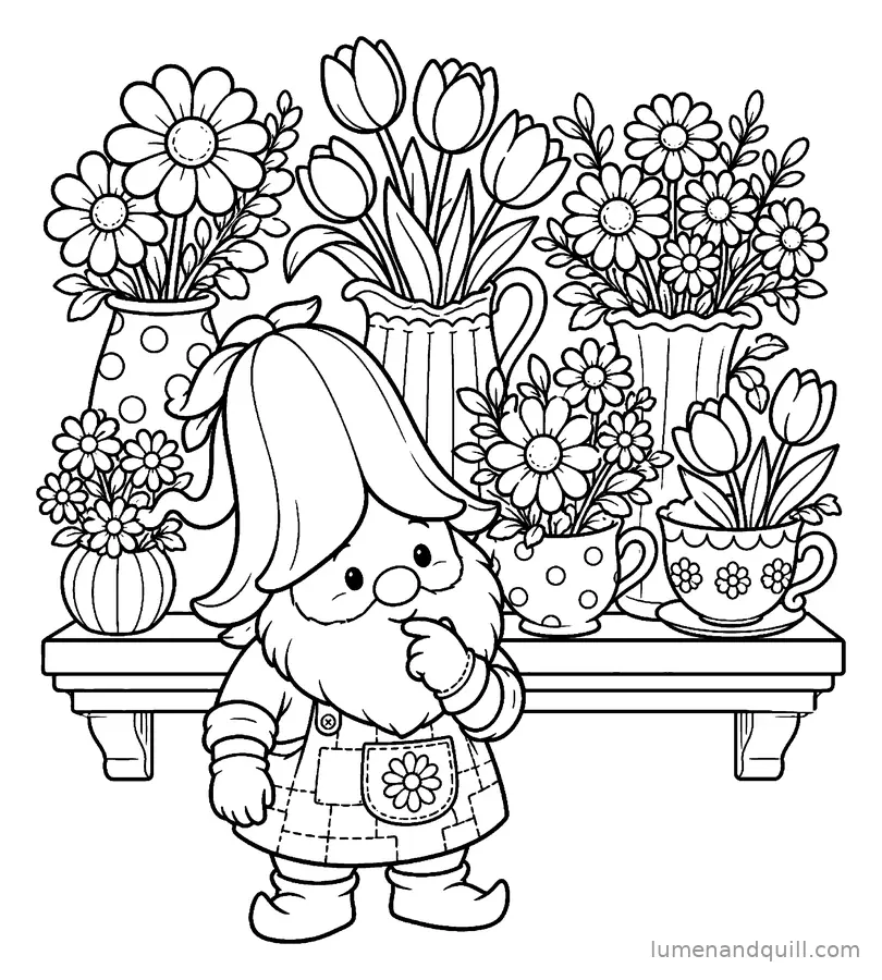 Page de coloriage tirée de Pip's Tiny Flower Shop : La vitrine