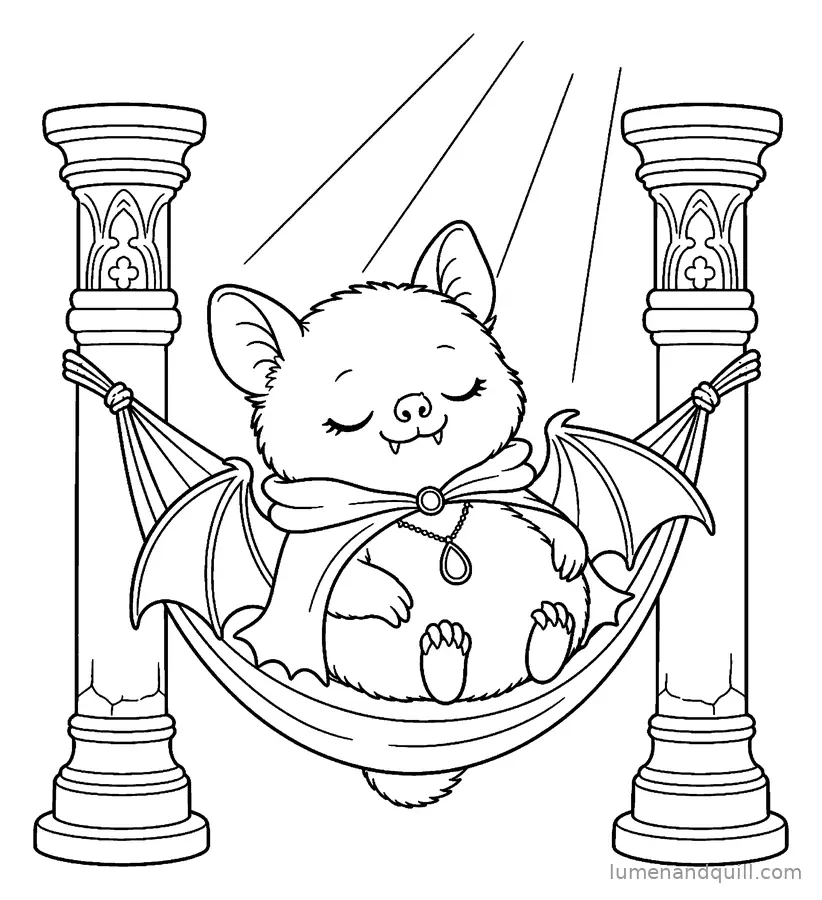 Disegno da colorare tratto da Ruby the Little Cloister Bat: Amaca di mezzogiorno
