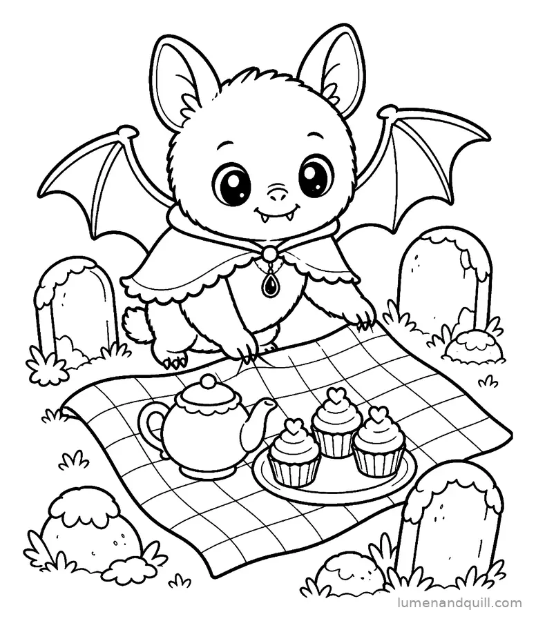 Disegno da colorare tratto da Ruby the Little Cloister Bat: Picnic tra le lapidi