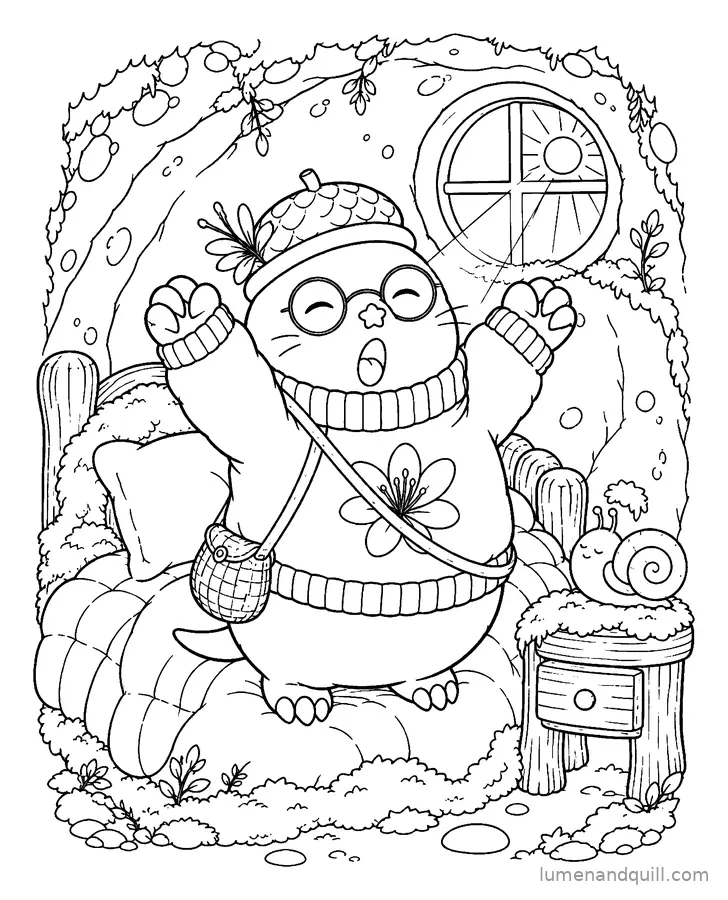 Ausmalbild aus Saffron the Cozy Mole: Morgendliches Strecken