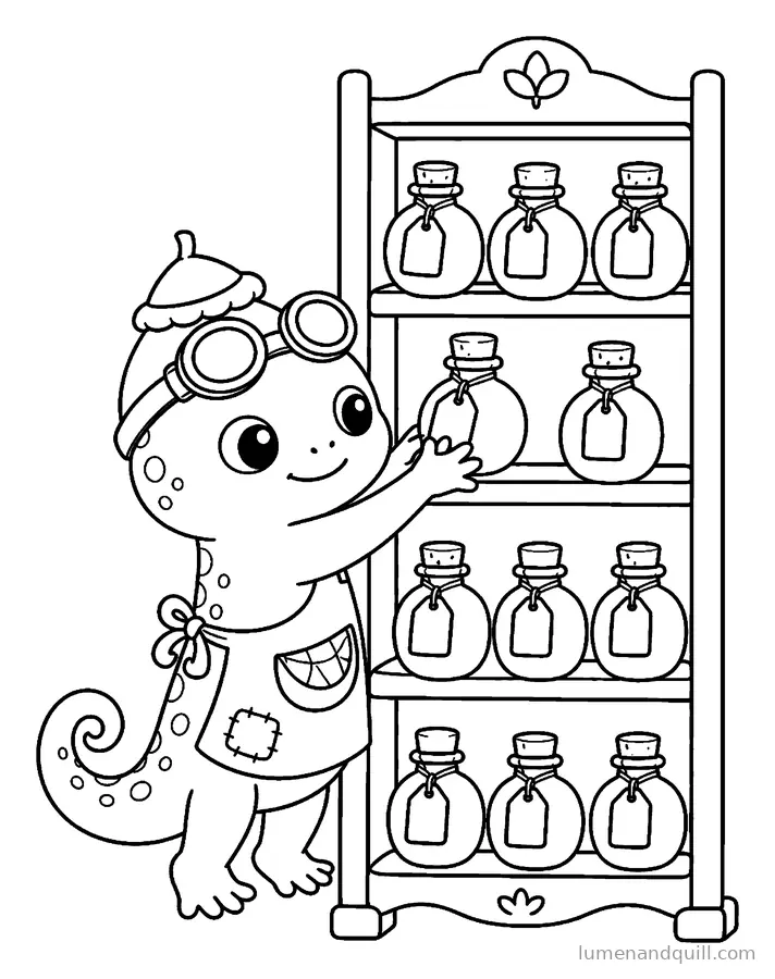 Dibujo para colorear de Sprig's Mango Potion Bakery: Estante de elixires