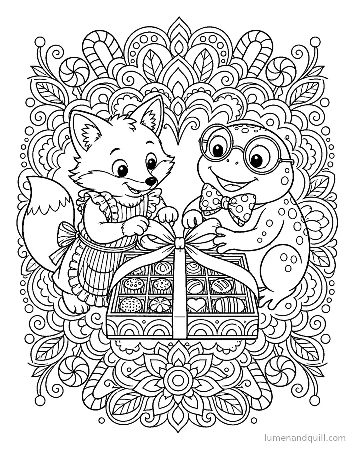 Coloring page from Sweet Shop Friends: Gift Wrapping