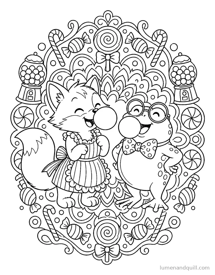 Coloring page from Sweet Shop Friends: Bubblegum Giggles
