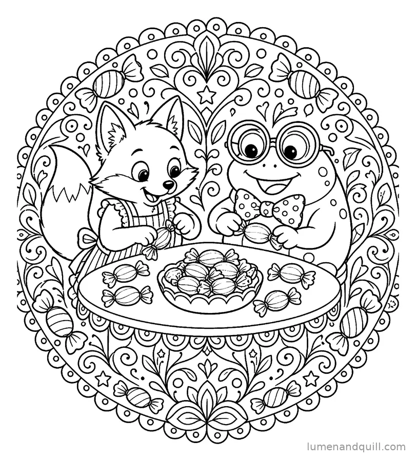 Coloring page from Sweet Shop Friends: Wrapping Caramels