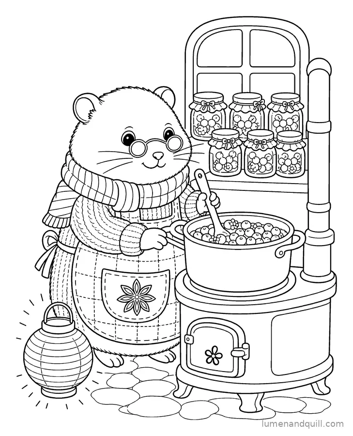 Ausmalbild aus The Anise Lantern Inn: Marmelade kochen
