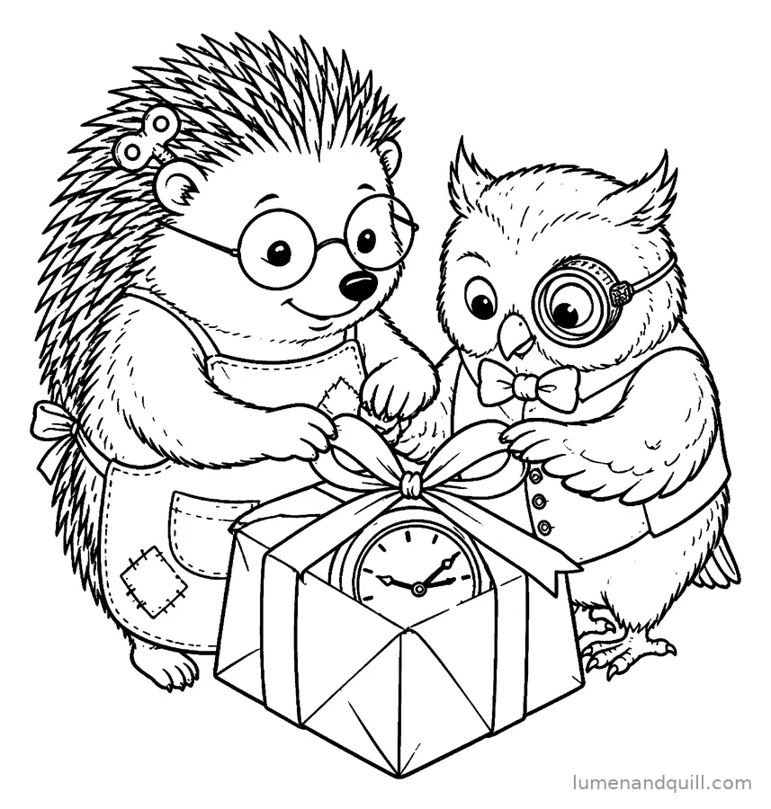 Dibujo para colorear de The Cozy Clock Shop: Envolviendo un regalo