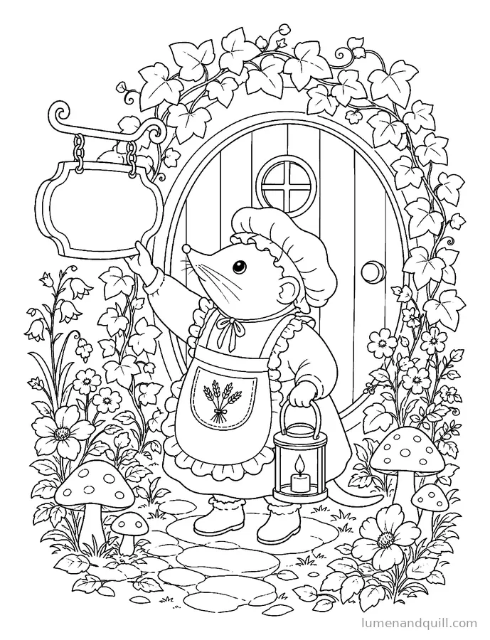 Page de coloriage tirée de The Lantern Bakery : La boutique ouvre
