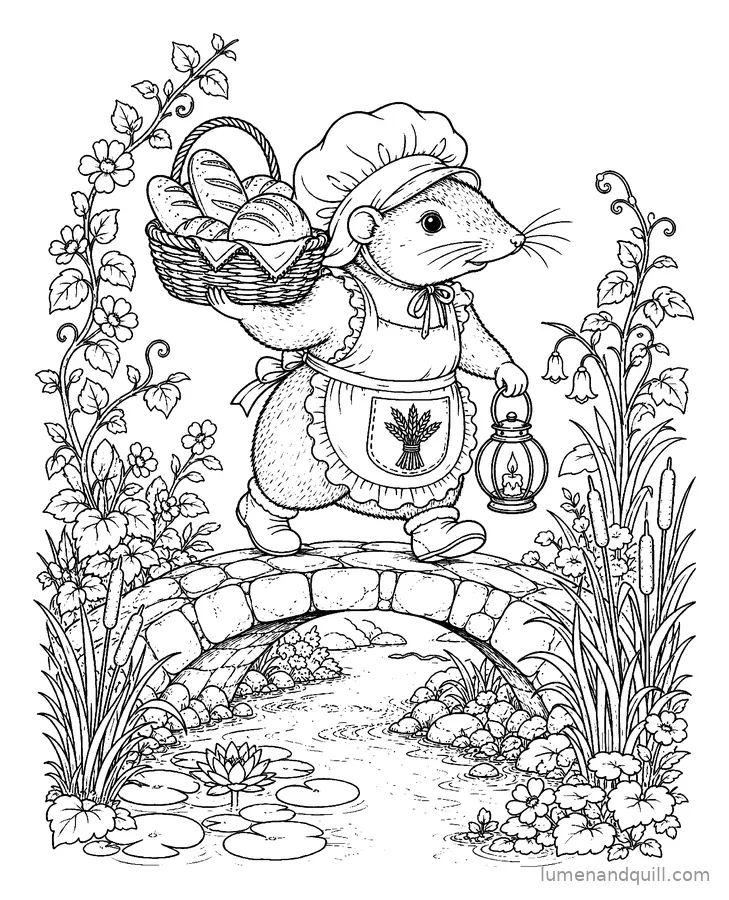 Page de coloriage tirée de The Lantern Bakery : Le petit pont