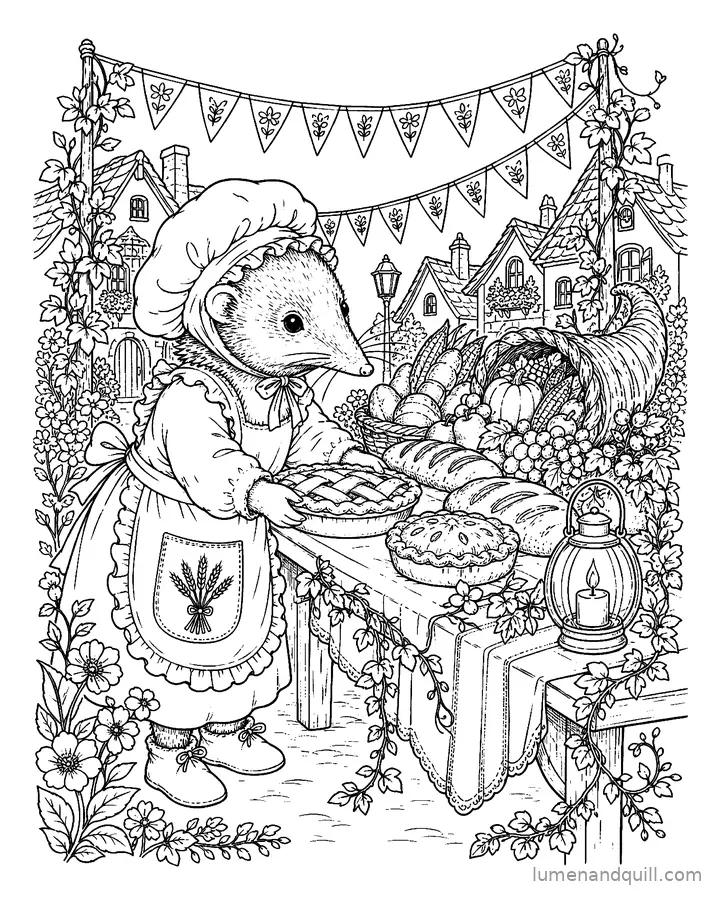 Page de coloriage tirée de The Lantern Bakery : La table des récoltes