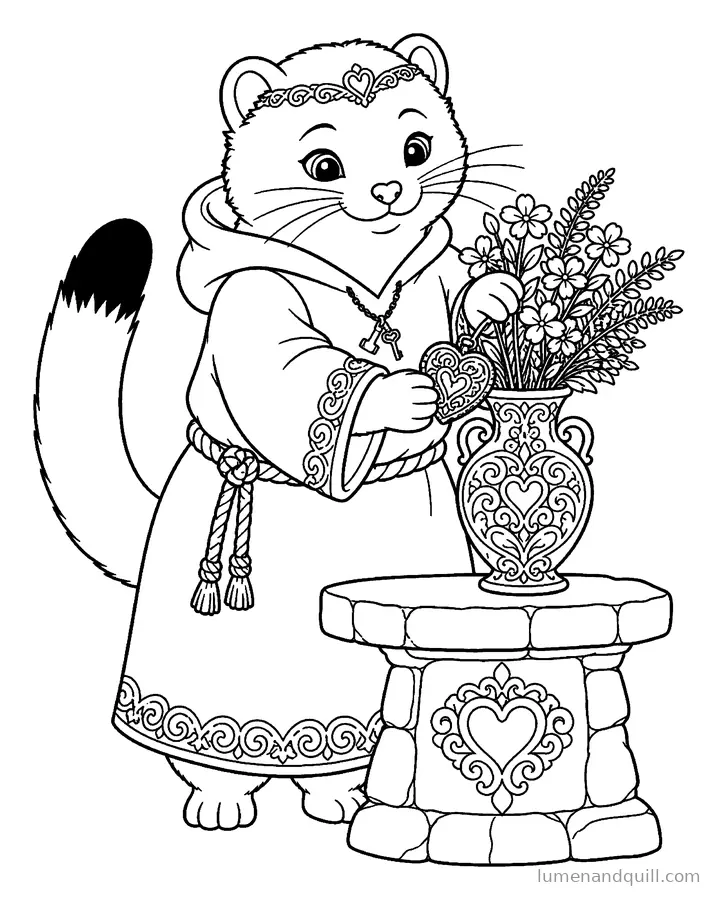 Målarbild från Tovi the Reliquary Stoat: Altarblommor arrangeras
