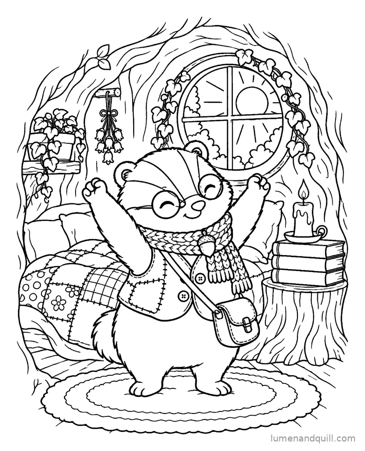 Ausmalbild aus Truffle's Cozy Badger Day: Guten Morgen