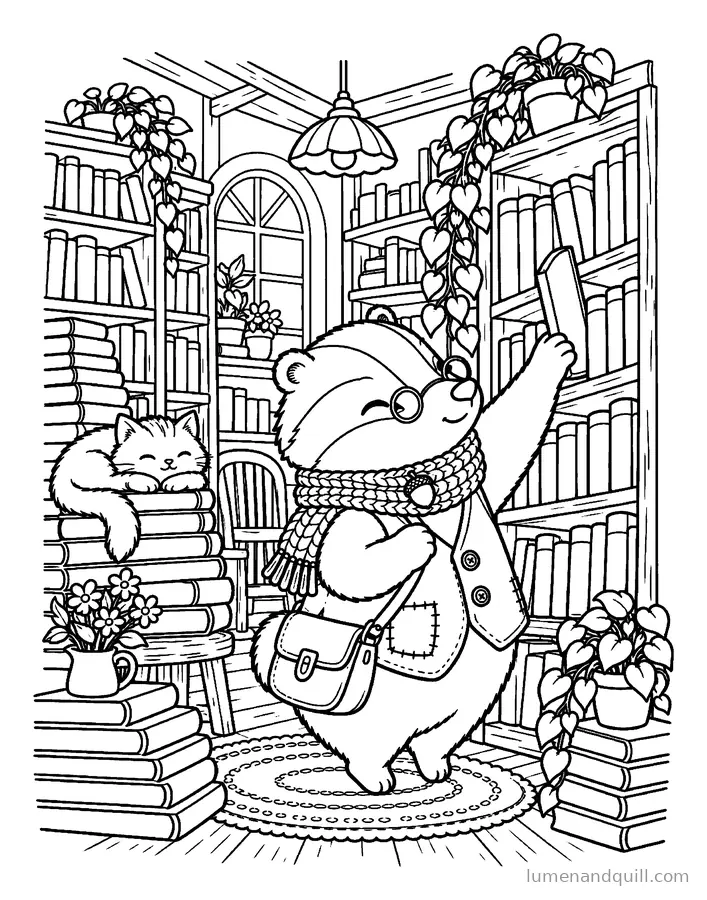 Ausmalbild aus Truffle's Cozy Badger Day: Die winzige Buchhandlung
