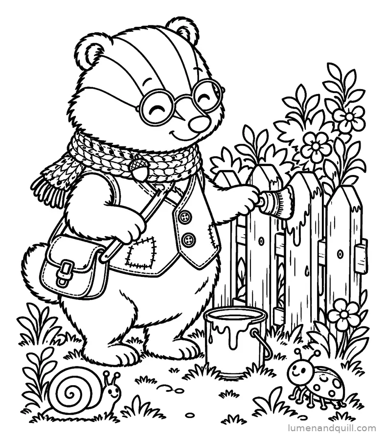 Ausmalbild aus Truffle's Cozy Badger Day: Den Zaun reparieren