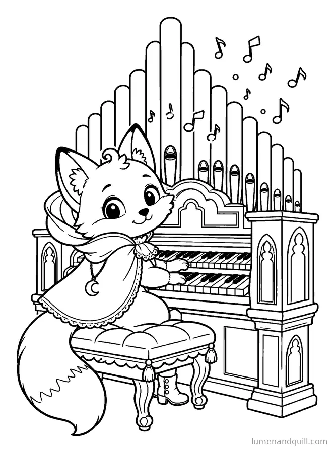 Coloring page from Vesper's Gothic Organ Room: First Notes