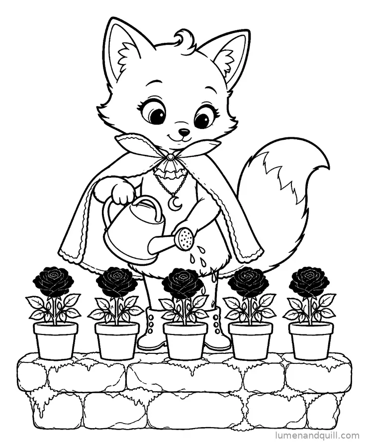 Coloring page from Vesper's Gothic Organ Room: Watering Black Roses