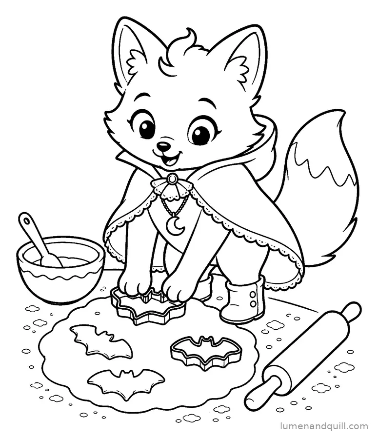 Coloring page from Vesper's Gothic Organ Room: Bat-Shaped Cookies
