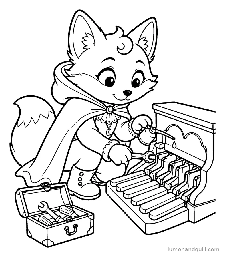 Coloring page from Vesper's Gothic Organ Room: Fixing a Squeaky Pedal