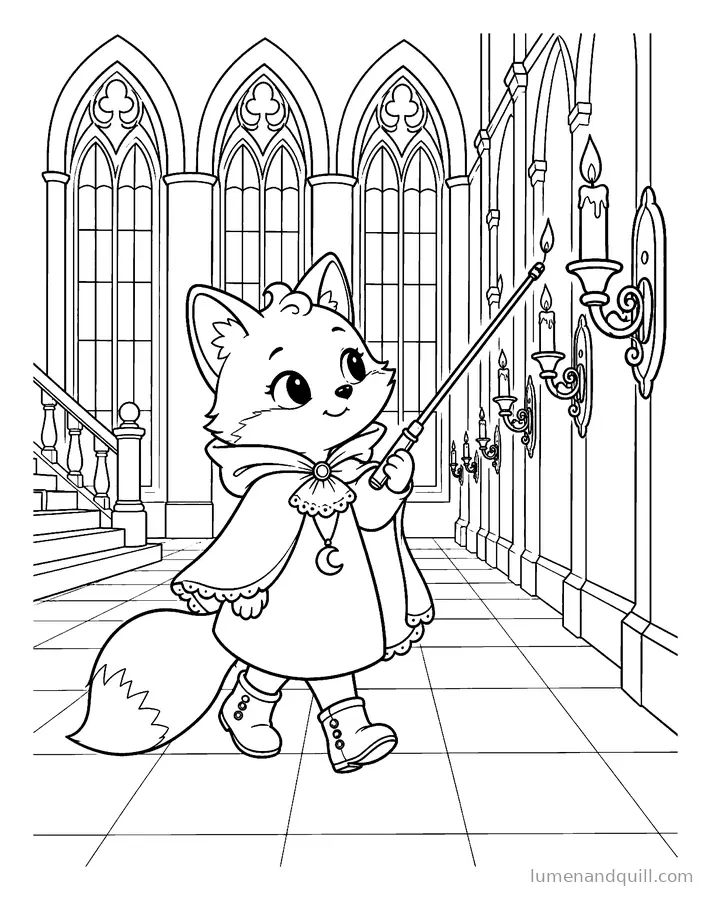 Coloring page from Vesper's Gothic Organ Room: Lighting the Candles