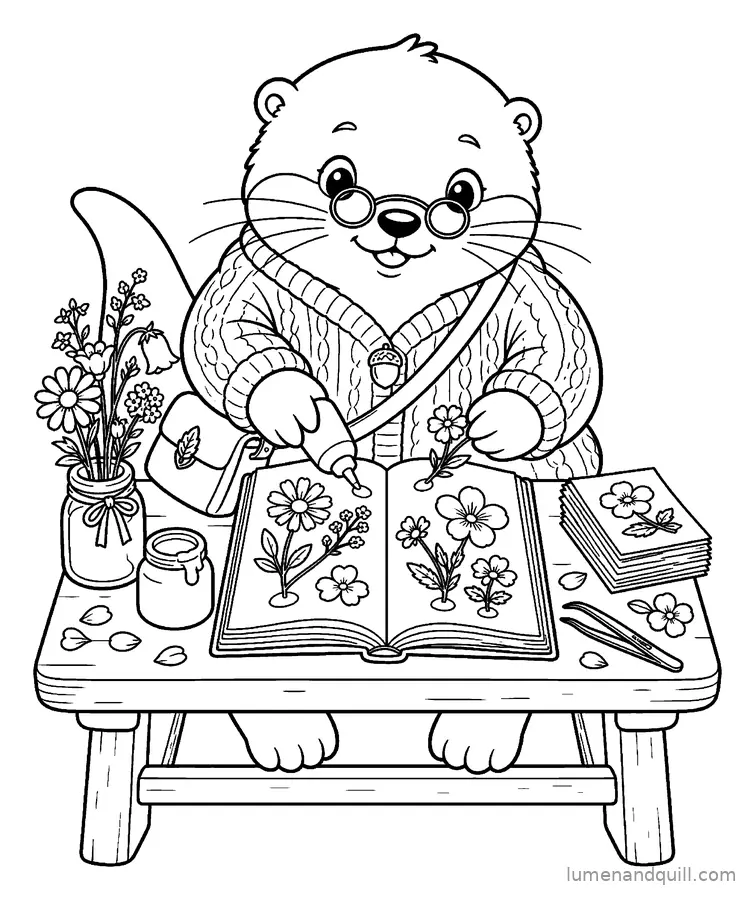 Page de coloriage tirée de Willa's Waterside Library : Fleurs séchées