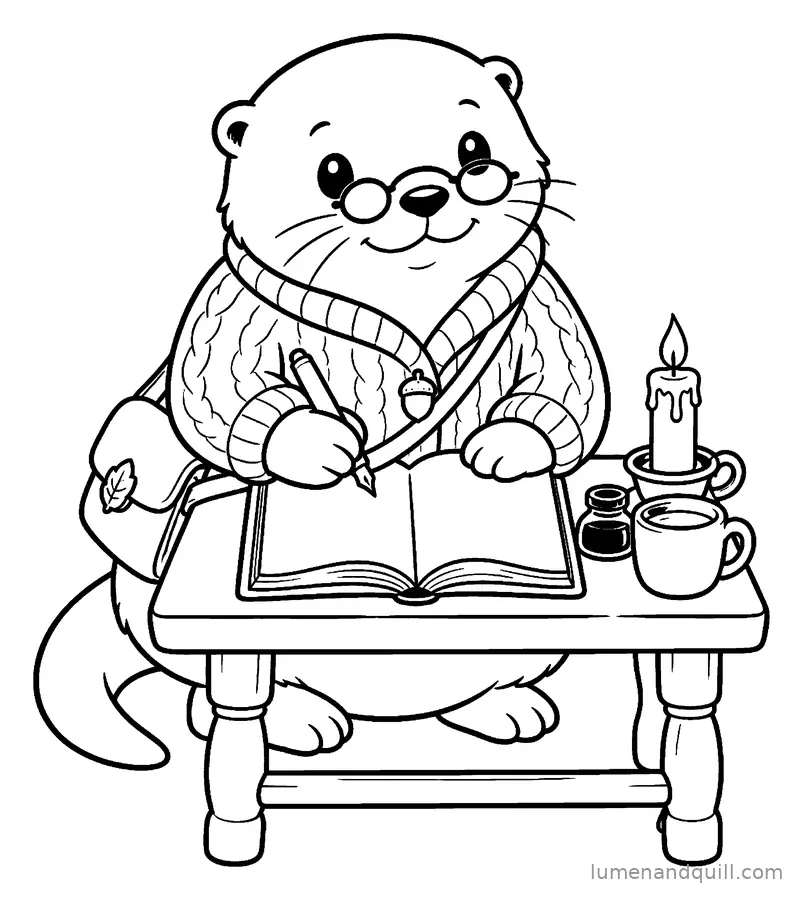 Page de coloriage tirée de Willa's Waterside Library : Journal à la bougie