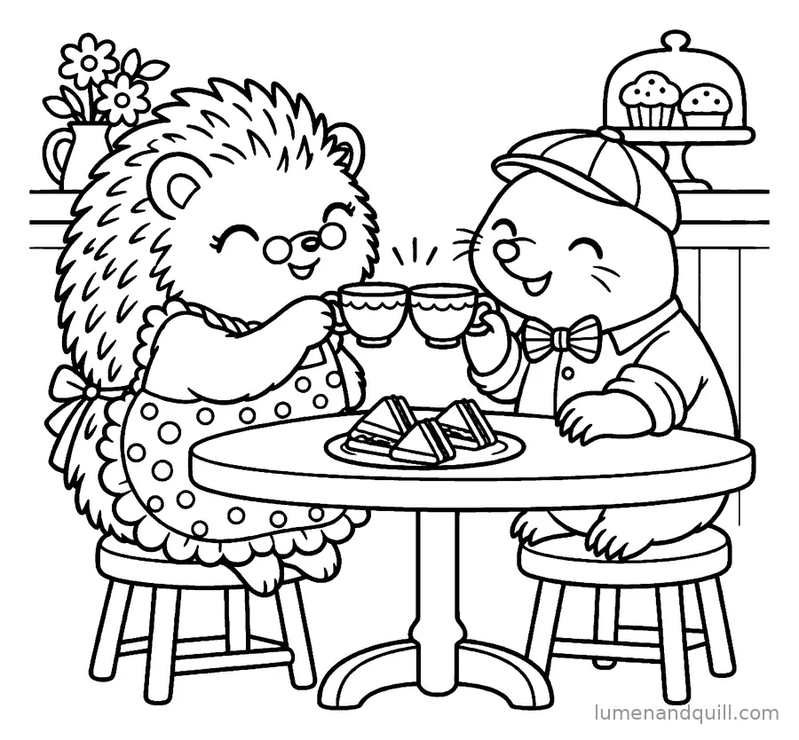 Coloring page from Wren & Milo's Tea Shop: Lunch for Two