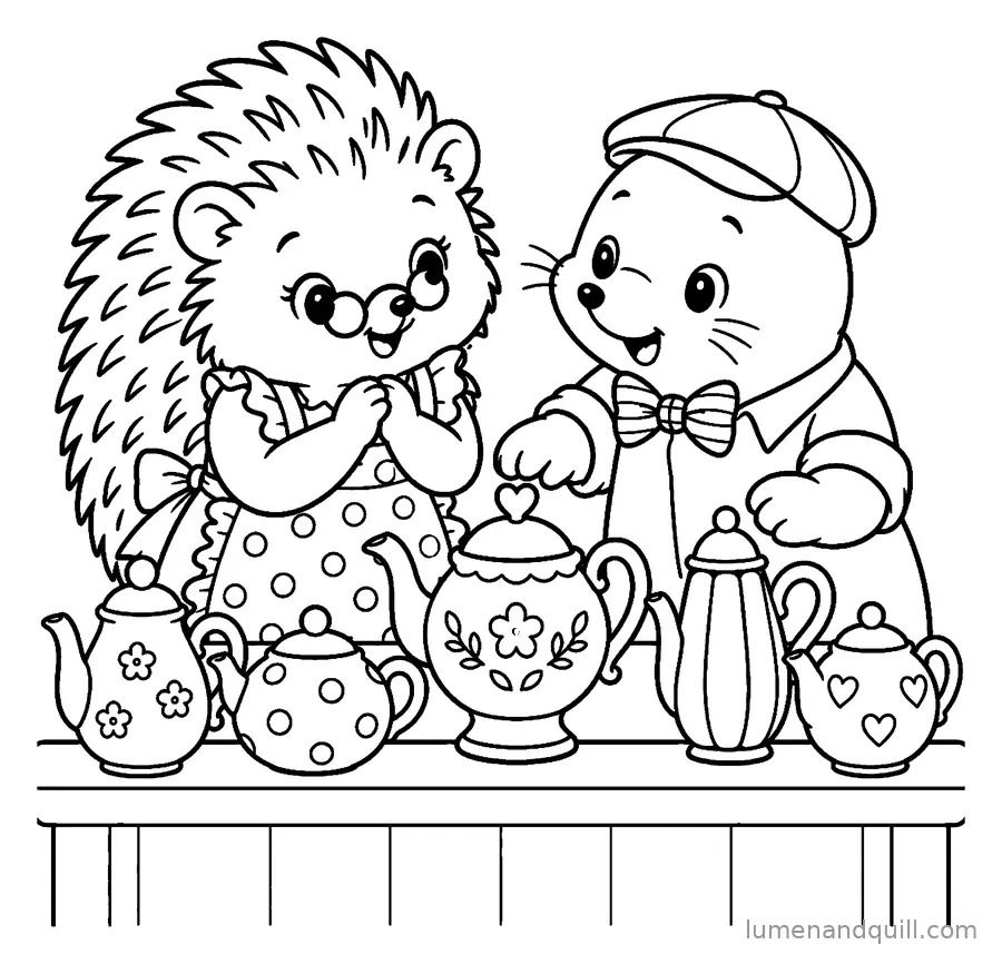 Coloring page from Wren & Milo's Tea Shop: Teapot Parade
