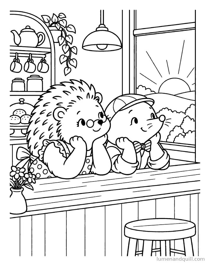 Coloring page from Wren & Milo's Tea Shop: Sunset Glow