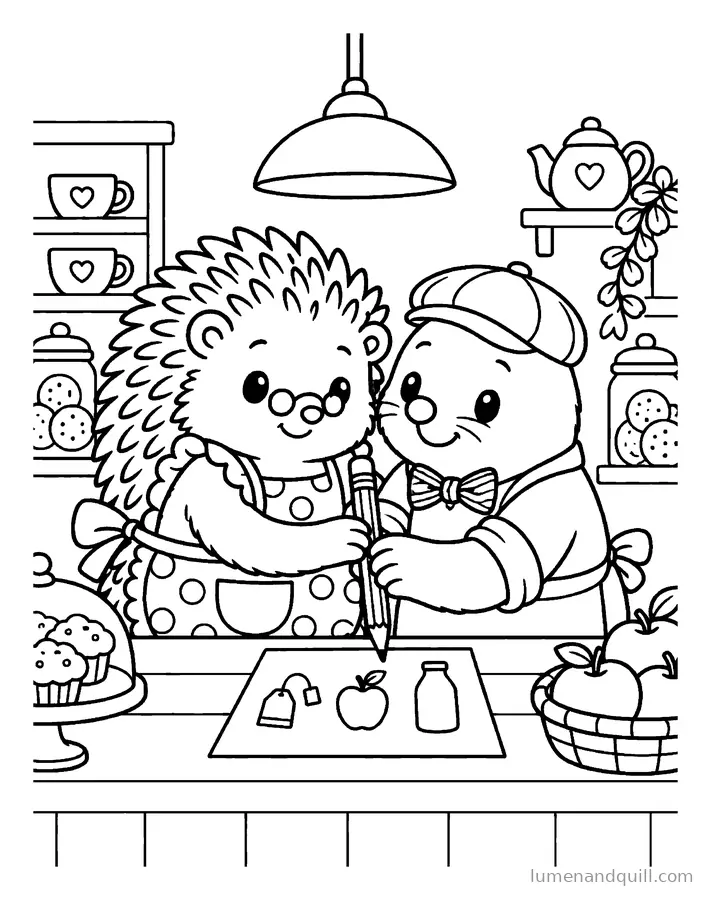 Coloring page from Wren & Milo's Tea Shop: Tomorrow's List