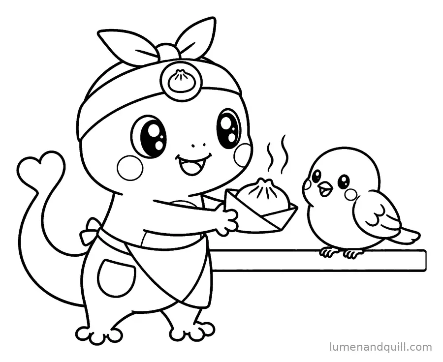 Dibujo para colorear de Yuki's Dumpling Market: El primer cliente