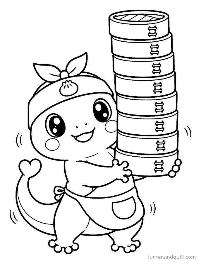 Dibujo para colorear de Yuki's Dumpling Market: Cestas en equilibrio