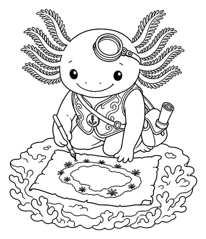 Axolotl da colorare e stampare: Mappare l'atollo