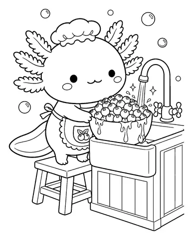 Axolotl da colorare e stampare: Si lavano i mirtilli