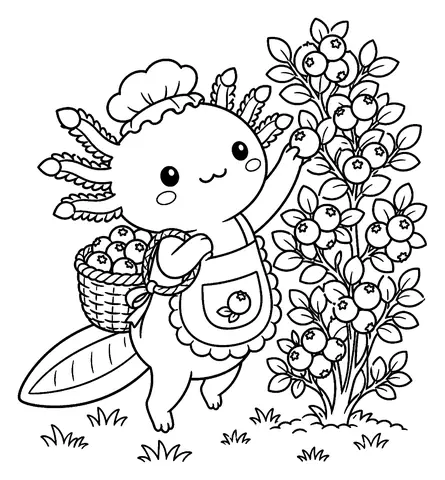Axolotl da colorare e stampare: Raccolta di bacche fresche