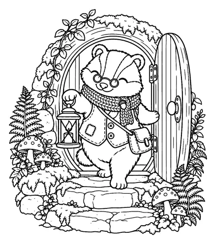 Free badger coloring pages: Onto the Doorstep