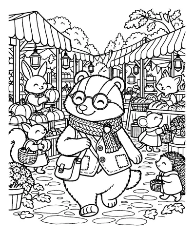 Free badger coloring pages: Market Day