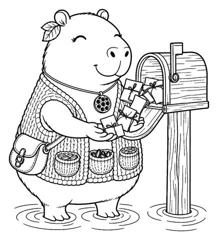 Free capybara coloring pages: Morning Mail