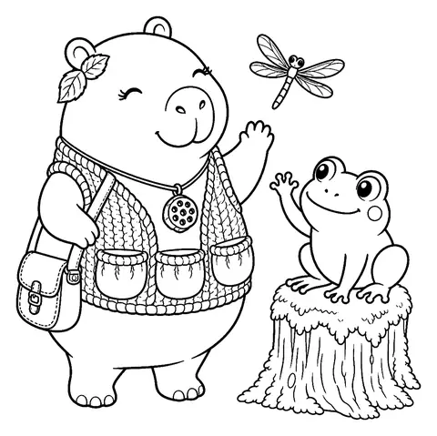 Free capybara coloring pages: Froggy Hello