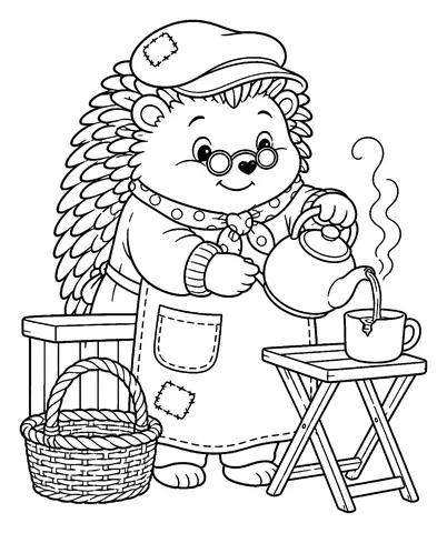 Erizo para colorear e imprimir: Té de la mañana