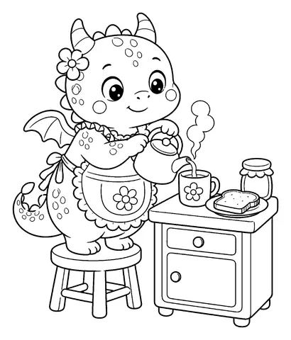 Kawaii Ausmalbilder kostenlos: Morgentee