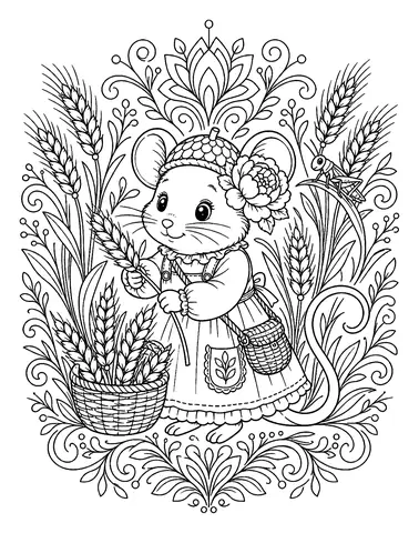 Ratón para colorear e imprimir: Recogiendo grano