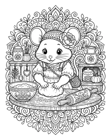 Ratón para colorear e imprimir: Amasando el pan