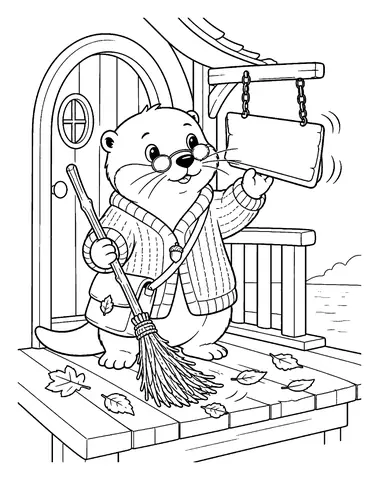 Ausmalbilder Otter kostenlos: Schild umdrehen